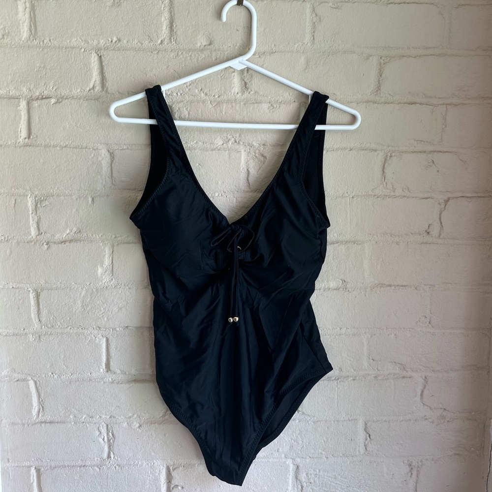 Mossimo Size Medium Boho Tie Up Black Basic V Nec… - image 2